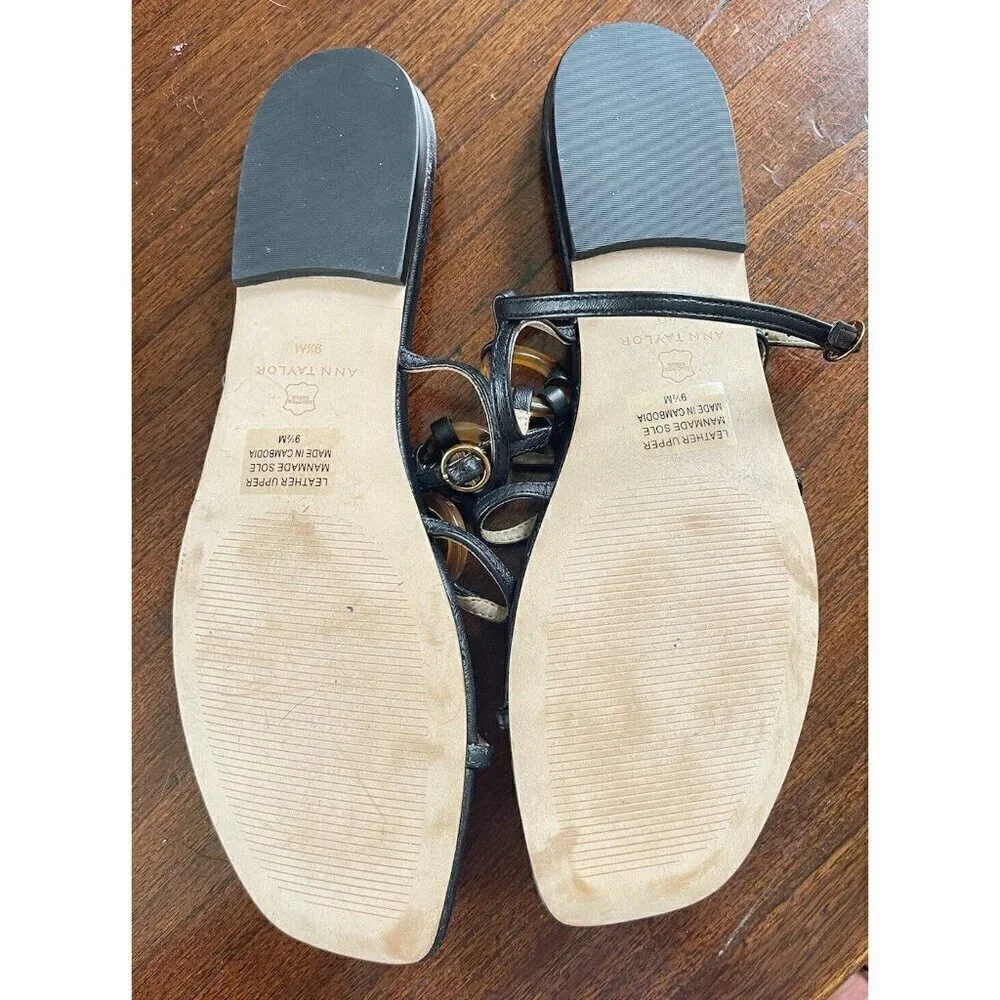 Ann Taylor Aaliyah Tortoiseshell Print Ring Leather Flat Sandals Size 9.5 - Picture 7 of 7